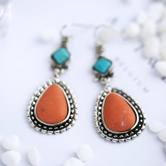 🌸Bohemian Water Boho Drop Orange Stone Vintage Earrings for Women, UNVN12426 - Picture 2 of 5
